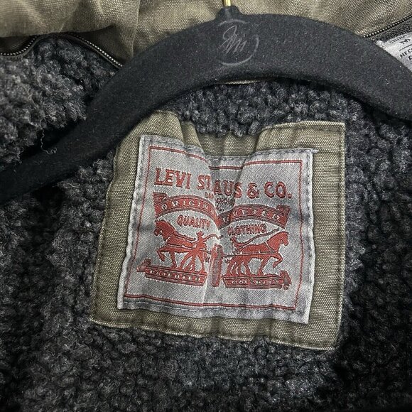 Levis Jacket Adult M Green Canvas Full Zip Military Sherpa Lined Mid Weight Coat - Picture 8 of 12